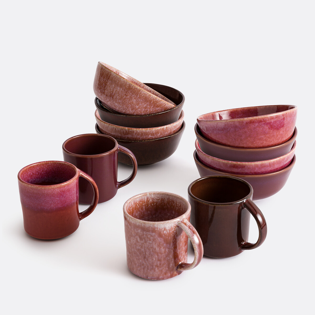 Set of 2 Sintra mugs in reactive glazed stoneware pink/plum, LA REDOUTE INTERIEURS