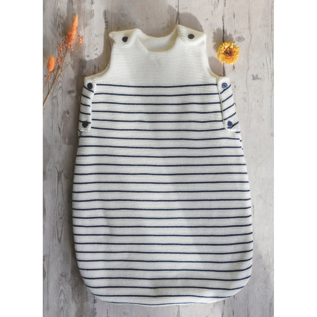 Gigoteuse bébé écru à rayures marines, LA MANUFACTURE DE LAYETTE