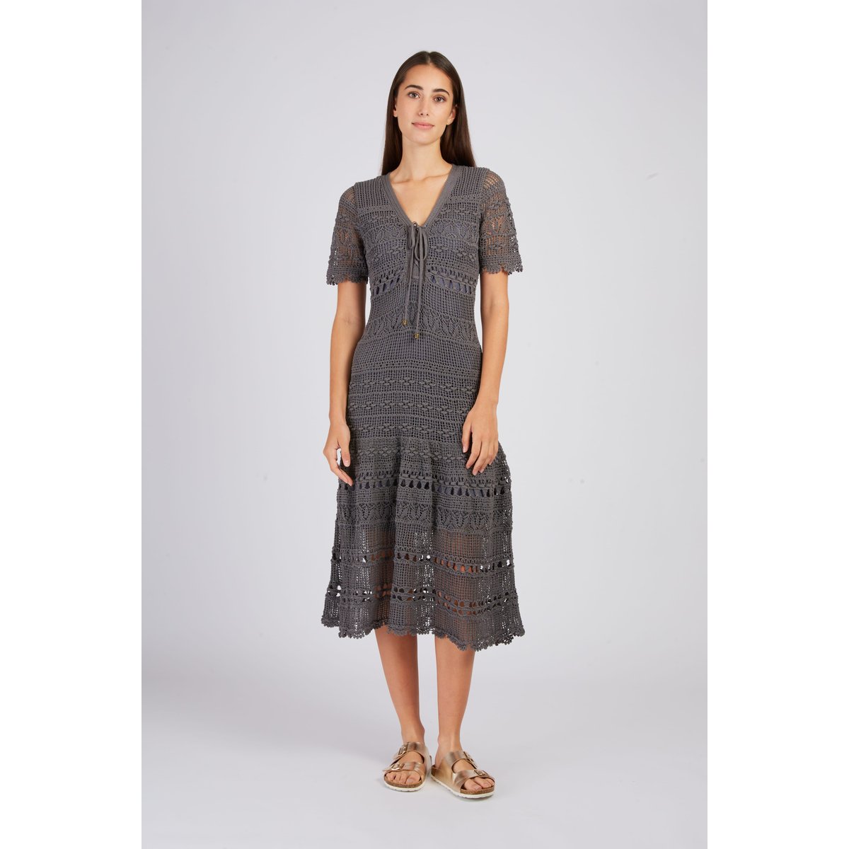 Robe longue unie en maille XIAMEN kaki, DERHY