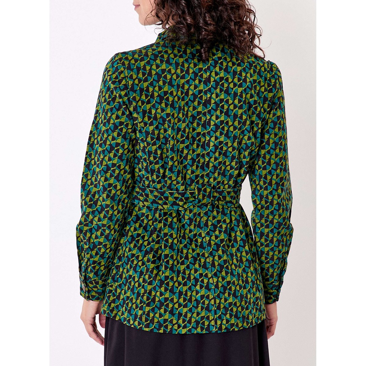 Veste mi-longue ceinturée velours côtelé REGINA vert forêt, PRINCESSE NOMADE