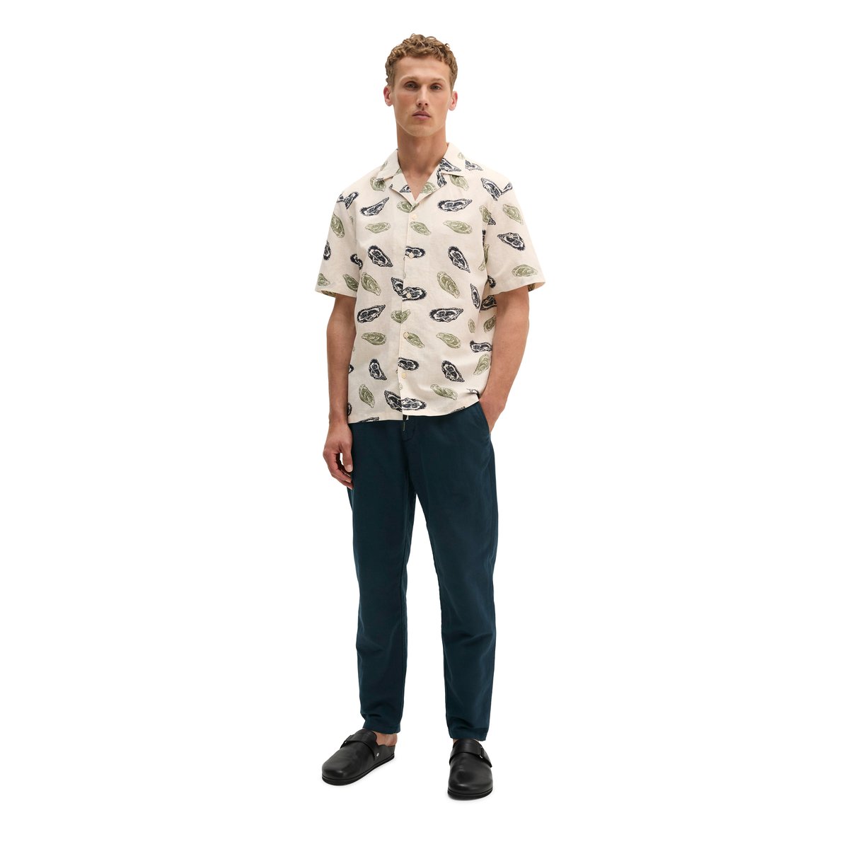 Chemise à manches courtes regular en lin et en coton bio marron clair, MARC O'POLO
