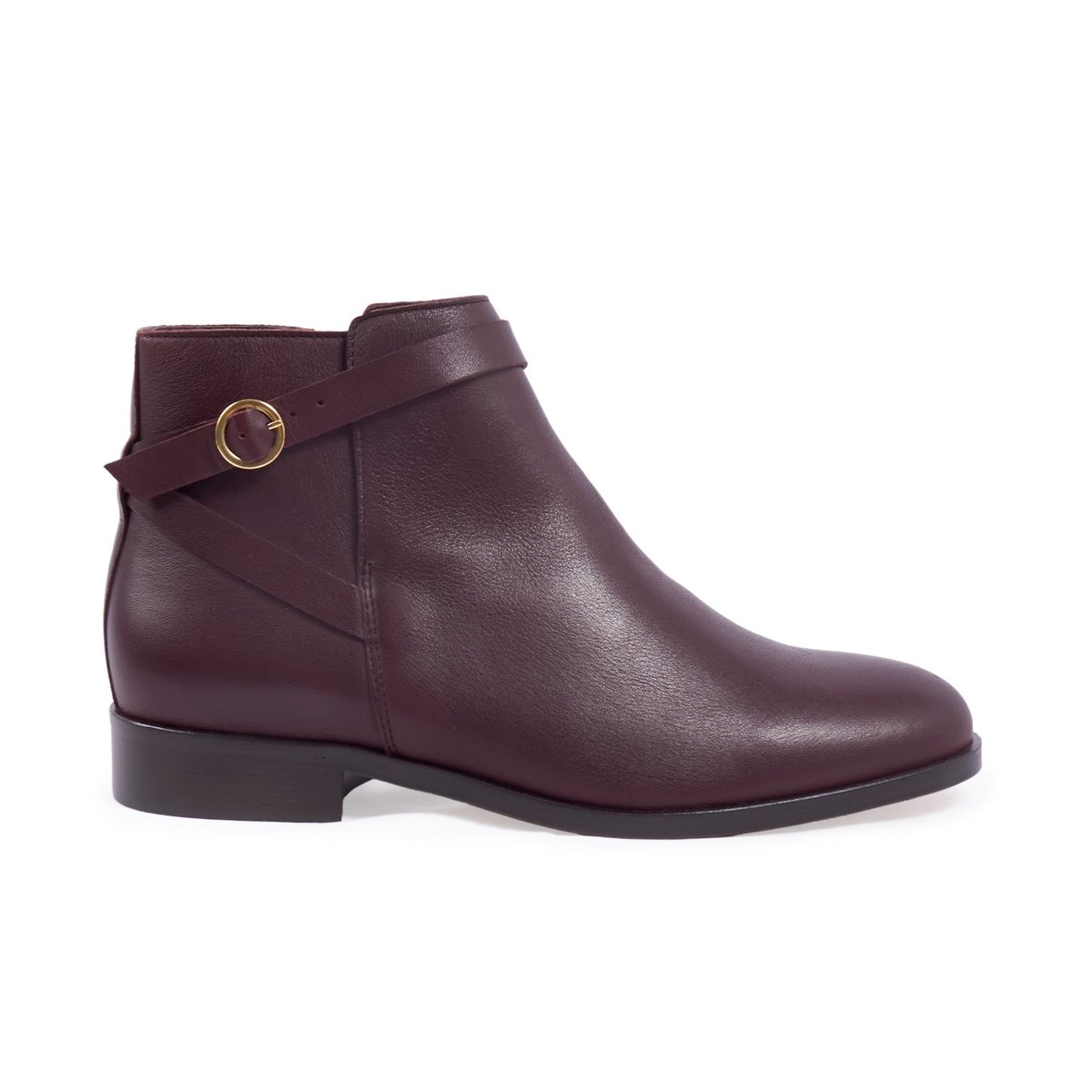 Bottines cavalières plates cuir lisse bordeaux, JULES & JENN