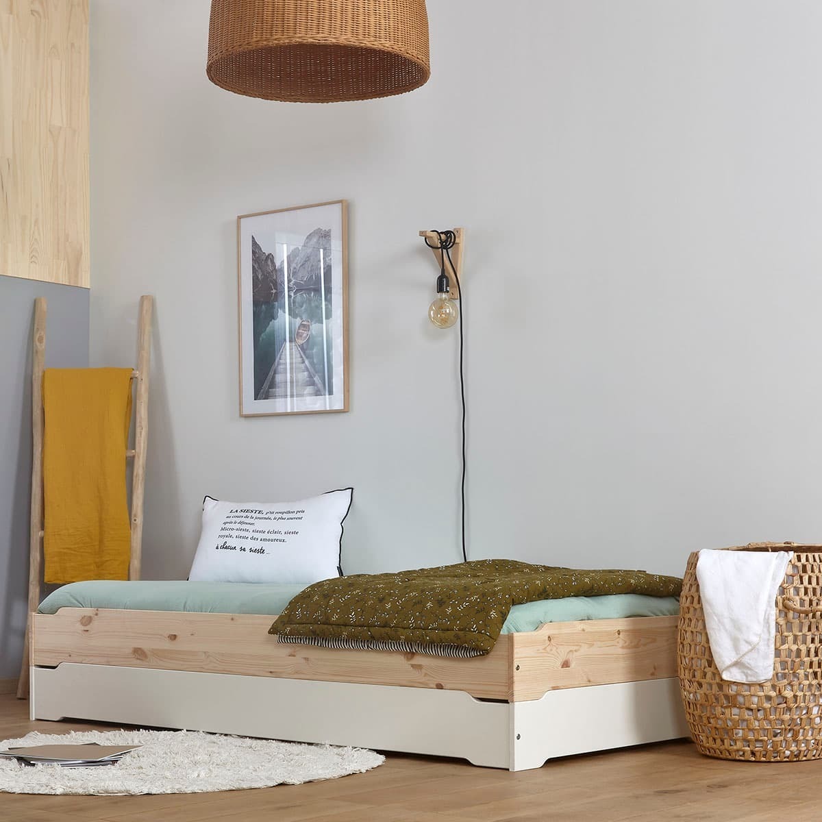 Lit empilable Bois massif  JELLY gris, AKITEN RETAIL