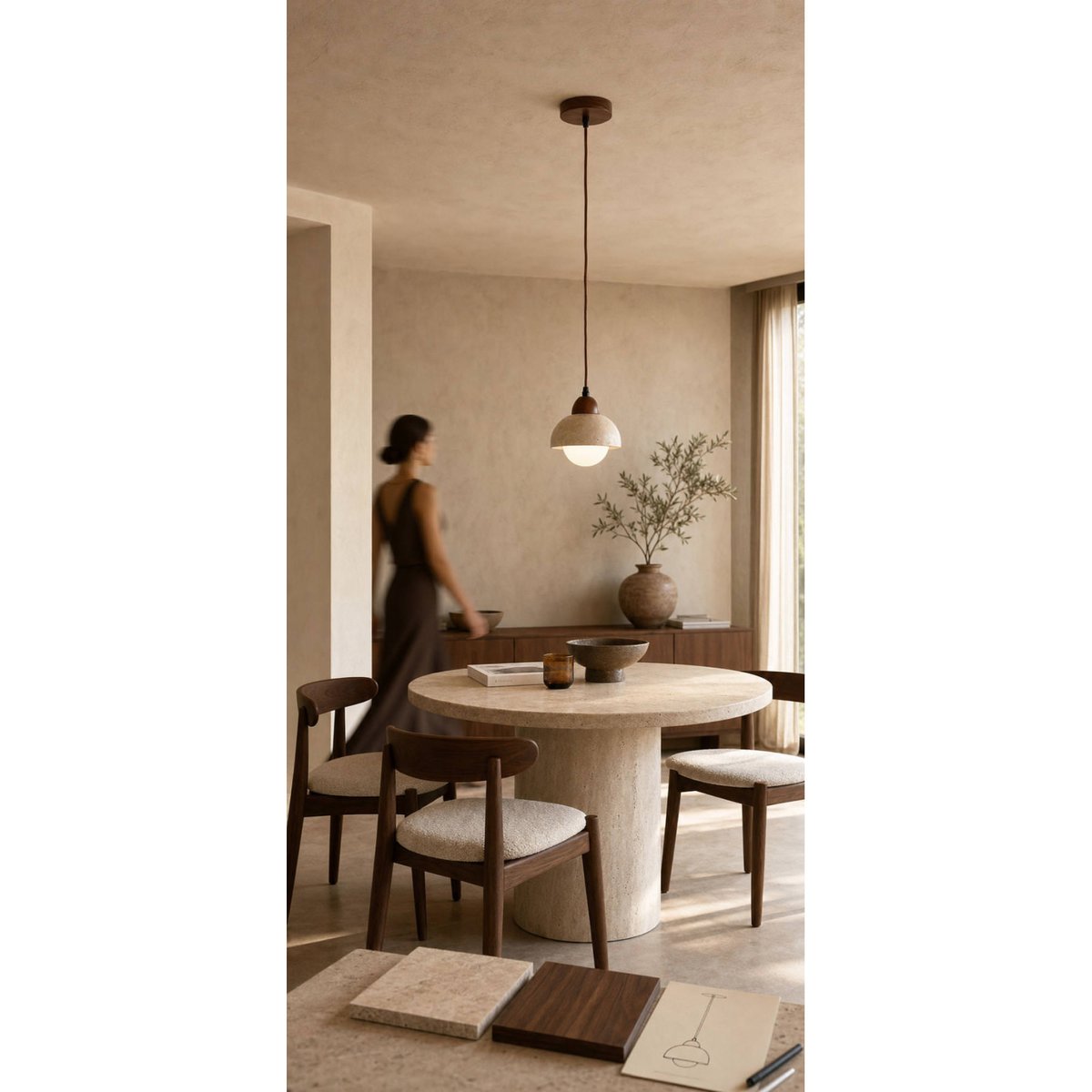 Lampe d'architecte en marbre travertin naturel, RECOLLECTION