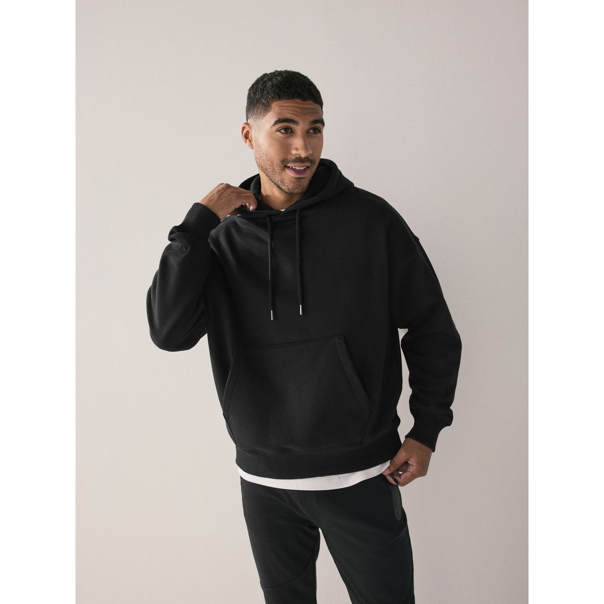 Sweat à capuche épais en jersey et coton noir, NEXT