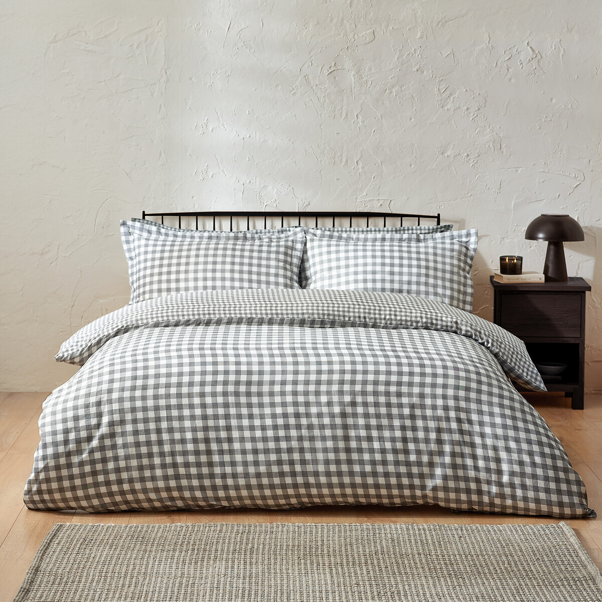 Barton Cotton Gingham Check Duvet Cover and Pillowcase Set grey, YARD
