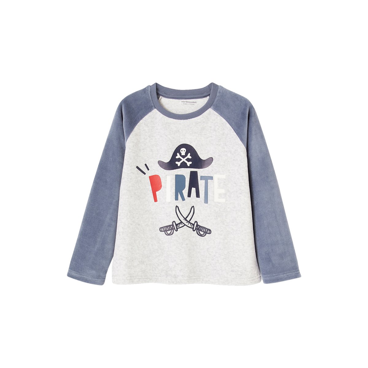 Lot de 2 pyjamas pirates en velours bleu grisé, VERTBAUDET