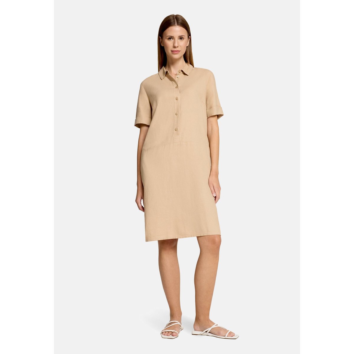Robe en lin à patte de boutonnage beige, BETTY BARCLAY