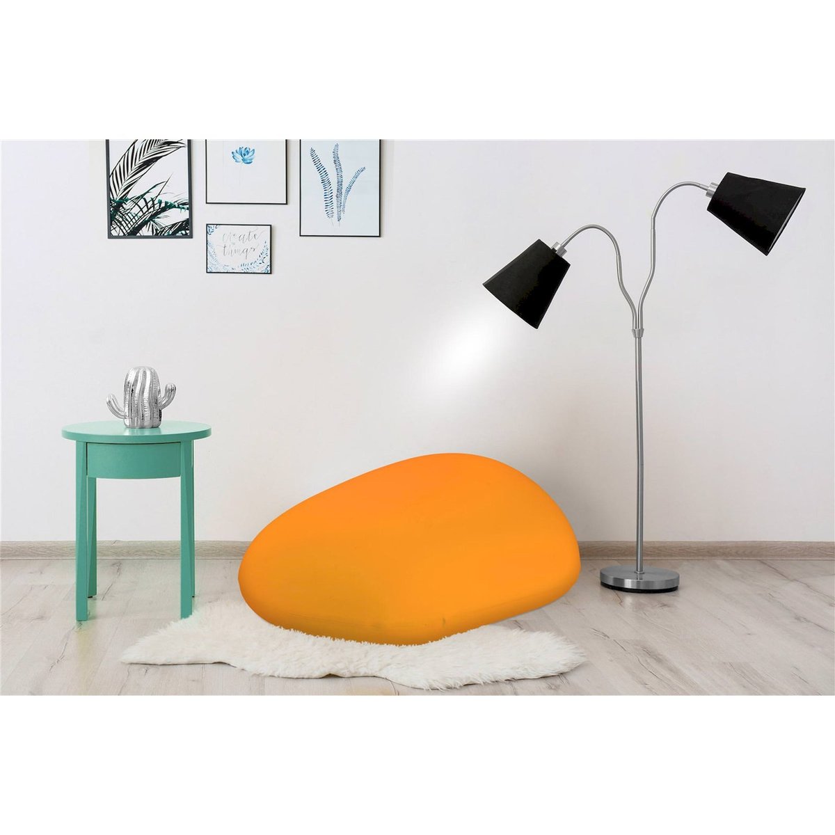 Pouf poire ovale, Housse extensible orange mandarine vif, ARTE ESPINA