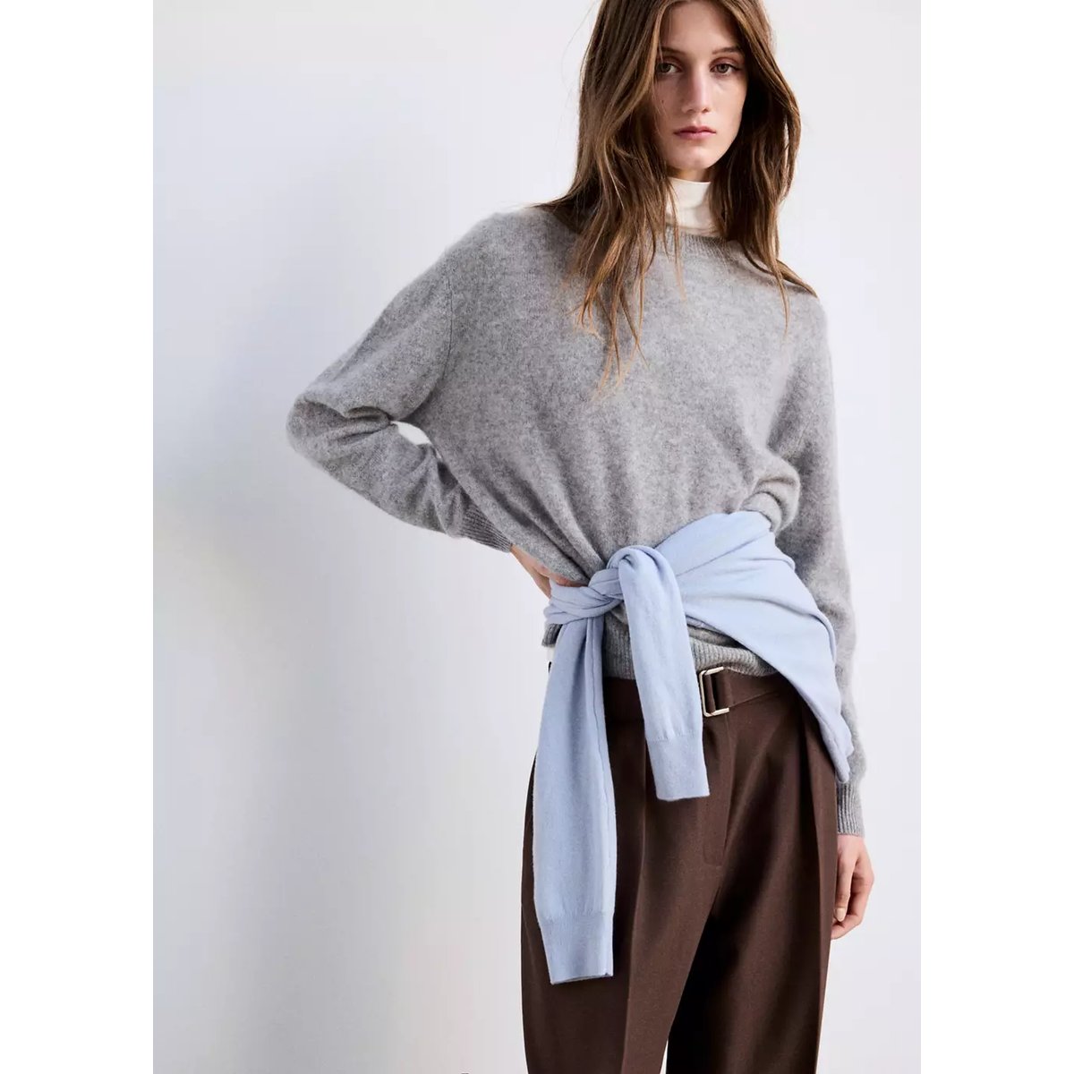 Pantalon wideleg ceinture marron, MANGO