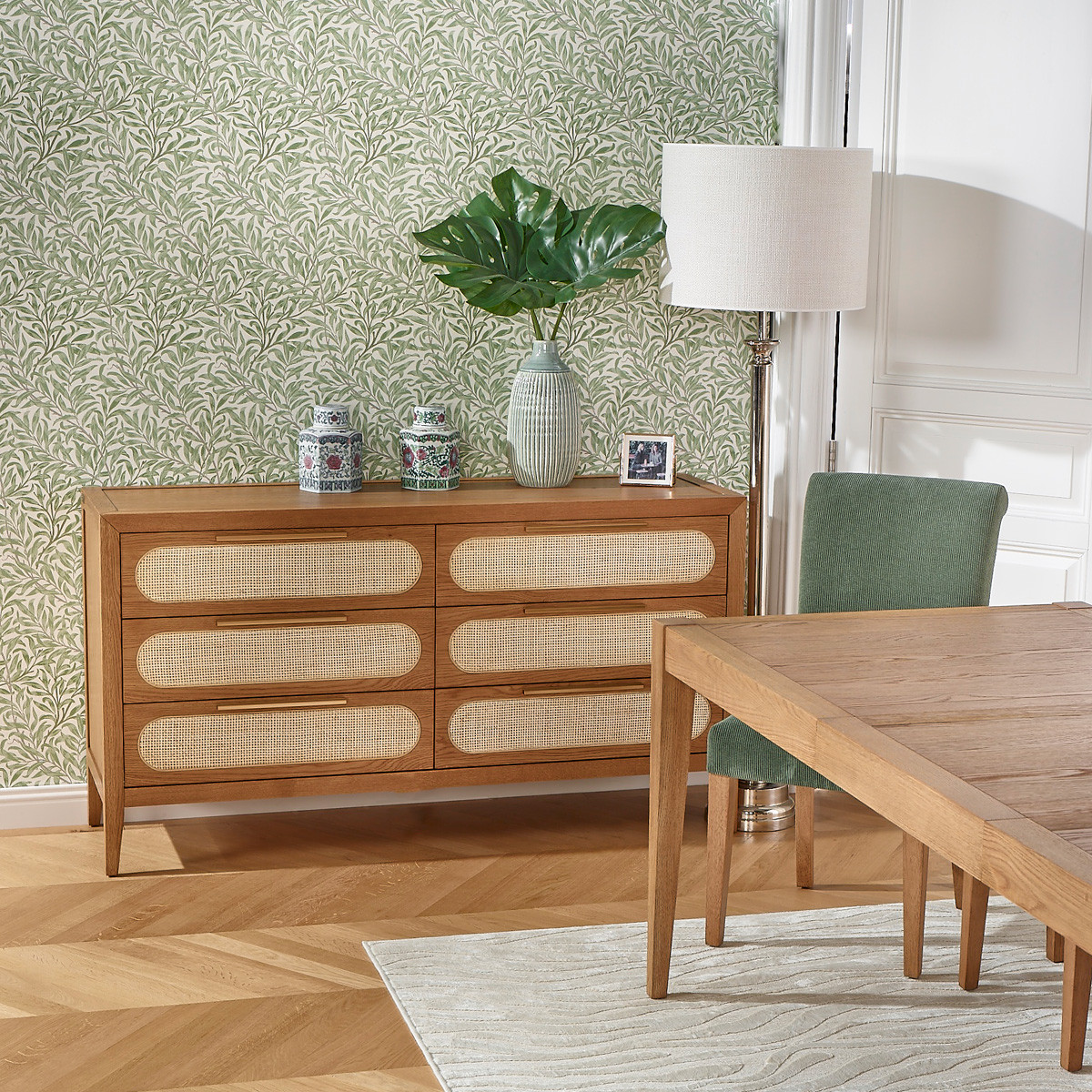 Commode 6 tiroirs en chêne et cannage MONTANA marron, ROBIN DES BOIS
