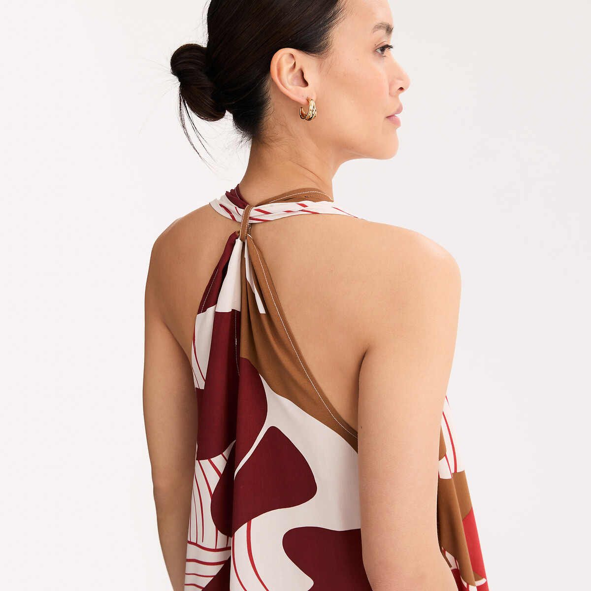 Robe longue col V sans manches imprimée imprimé, ANNE WEYBURN