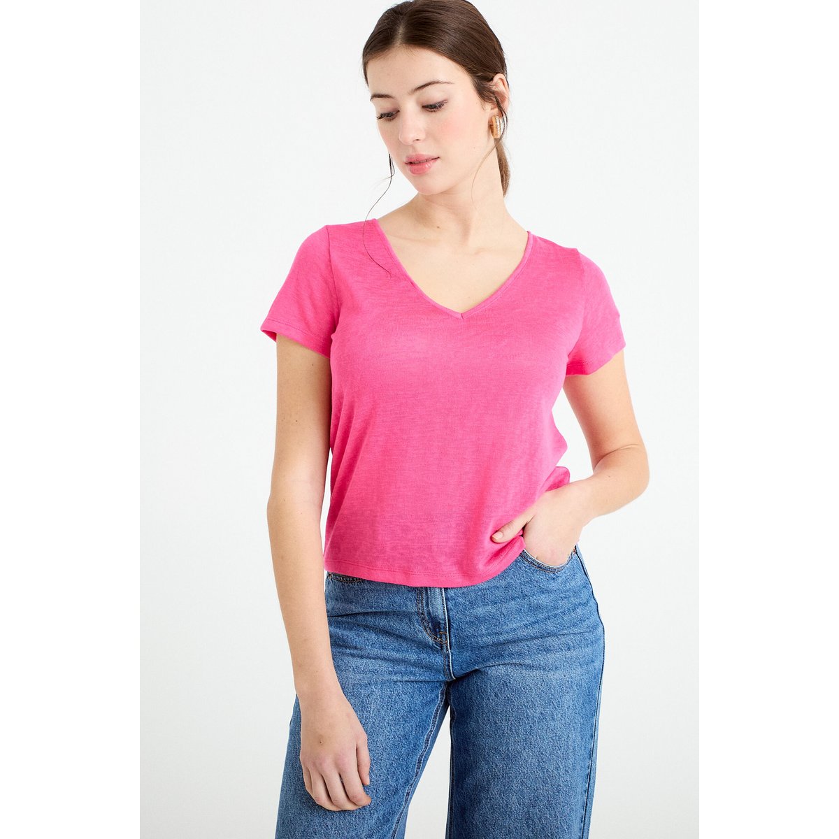 T-shirt noeuds dos rose fushia, CACHE CACHE