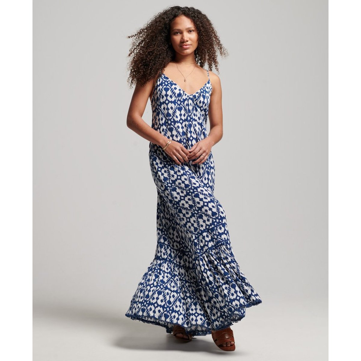 Robe longue à bretelles Cami imprimé fond marine, SUPERDRY