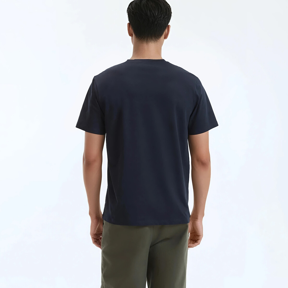 T-shirt en coton col V manches courtes bleu marine foncé, LA REDOUTE COLLECTIONS