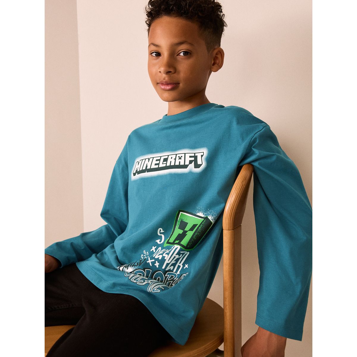 T-shirt minecraft à manches longues bleu sarcelle, NEXT