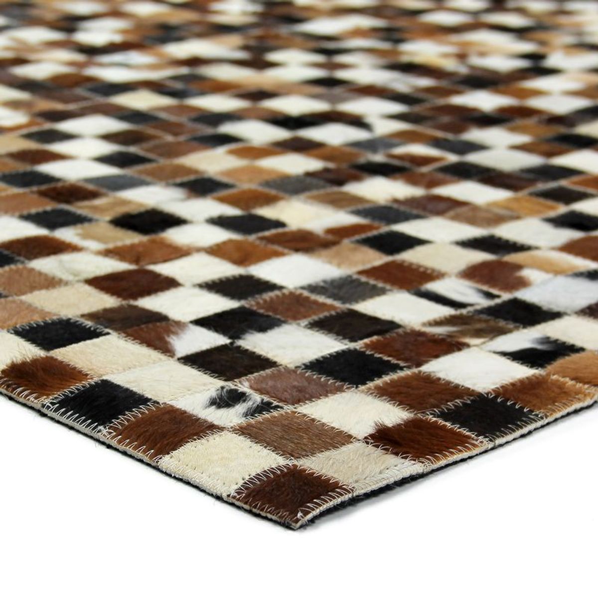 Tapis en cuir recyclé motif damier CUIR damier marron, THE DECO FACTORY
