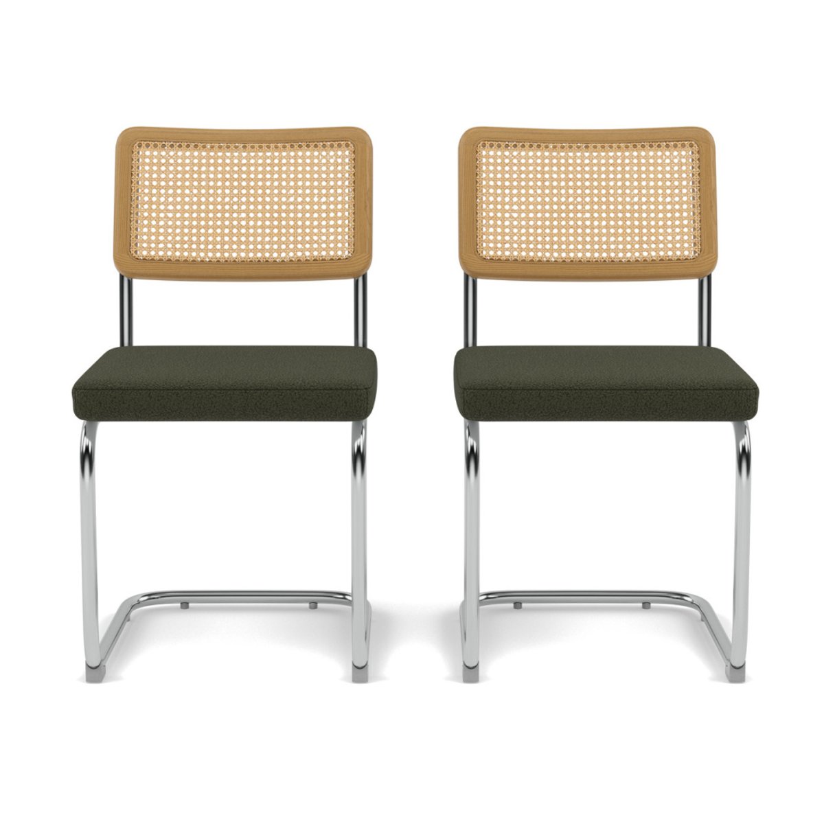 Lot de 2 chaises en tissu bouclette, DAMIANO vert kaki, BEST MOBILIER