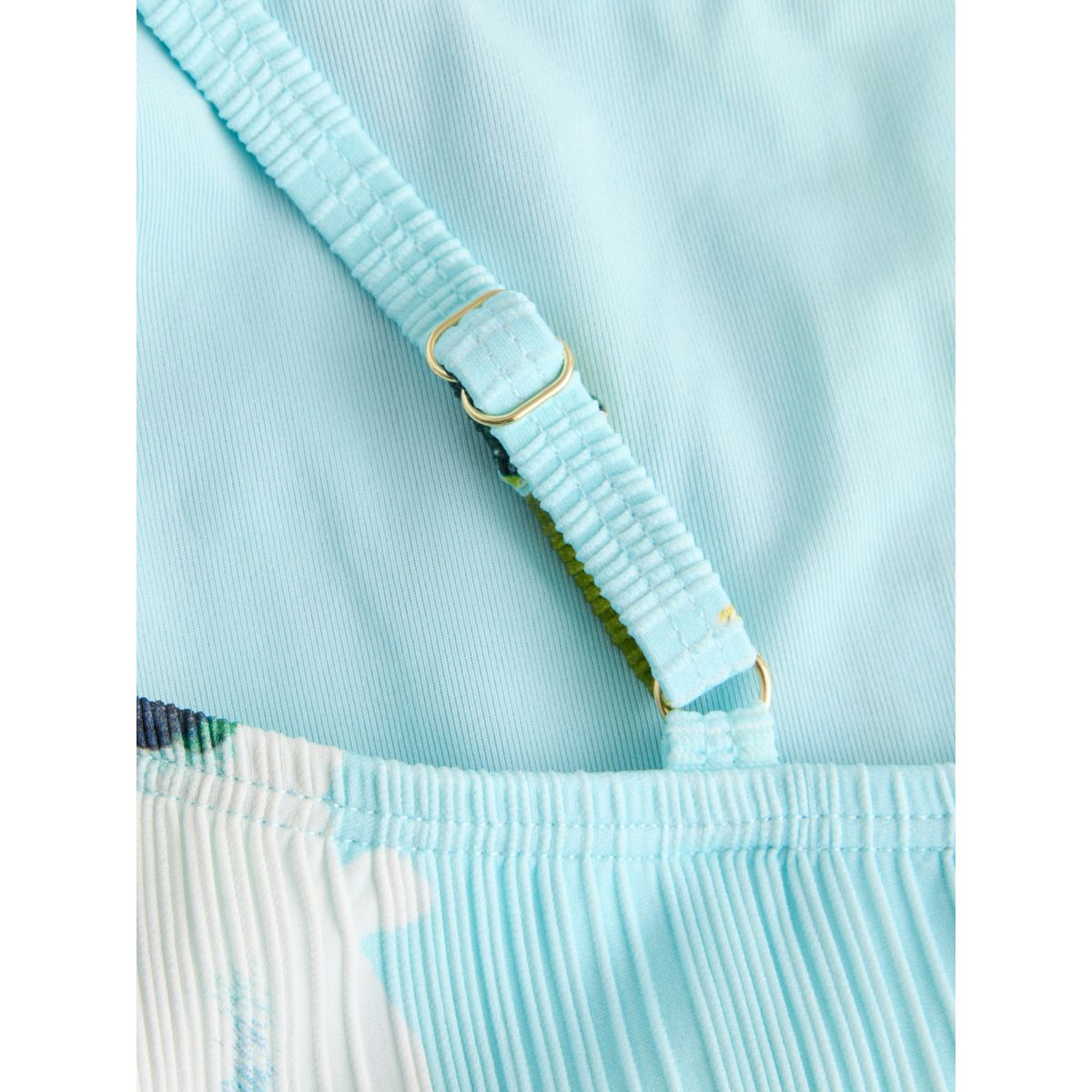 Maillot de bain gainant côtelé à col carré fleurs bleu turquoise/vert citron, NEXT