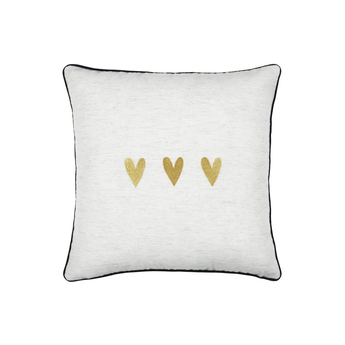 Coussin carré en polylin à motif cœur doré, LOVELY CASA
