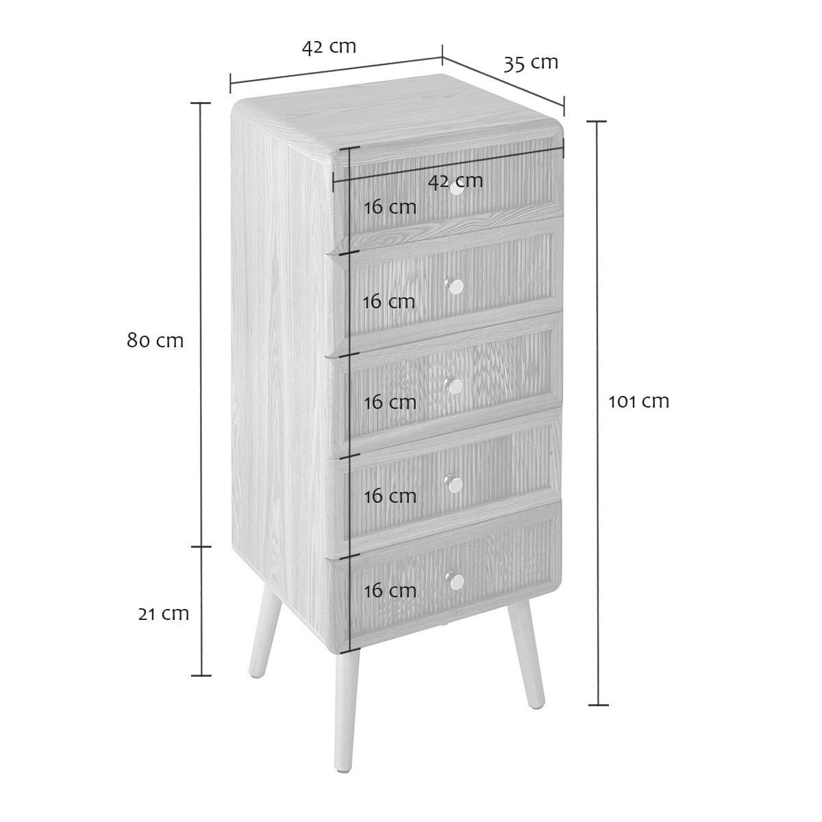 Chiffonnier 5 tiroirs - AVA bois clair, CALICOSY