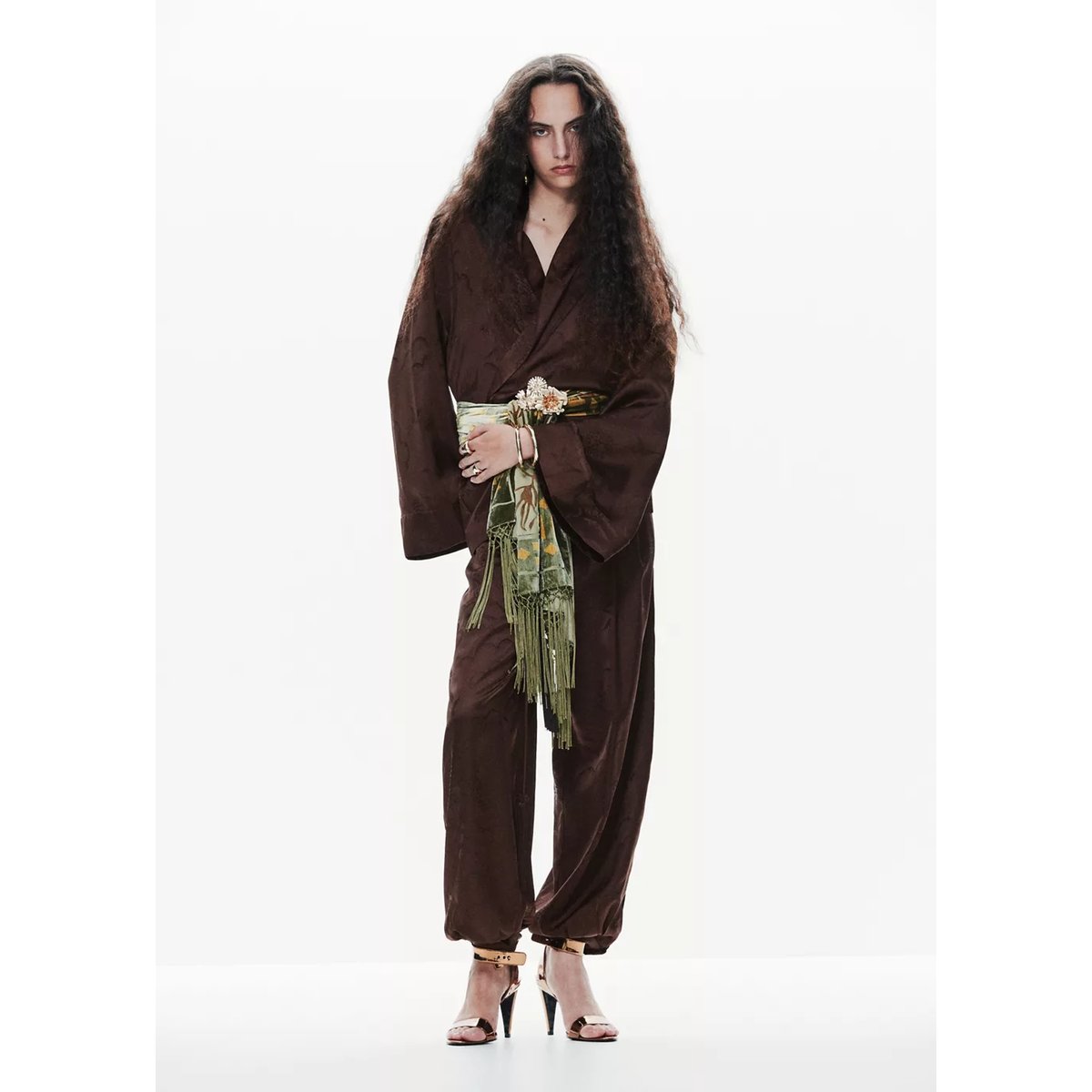 Blazer jacquard style kimono marron, MANGO