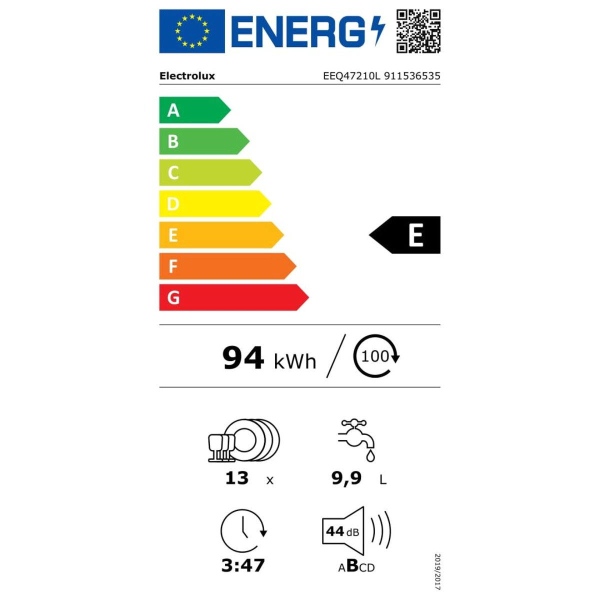 Lave vaisselle tout integrable 60 cm EEQ47210L1 sans facade tout intégrable, ELECTROLUX