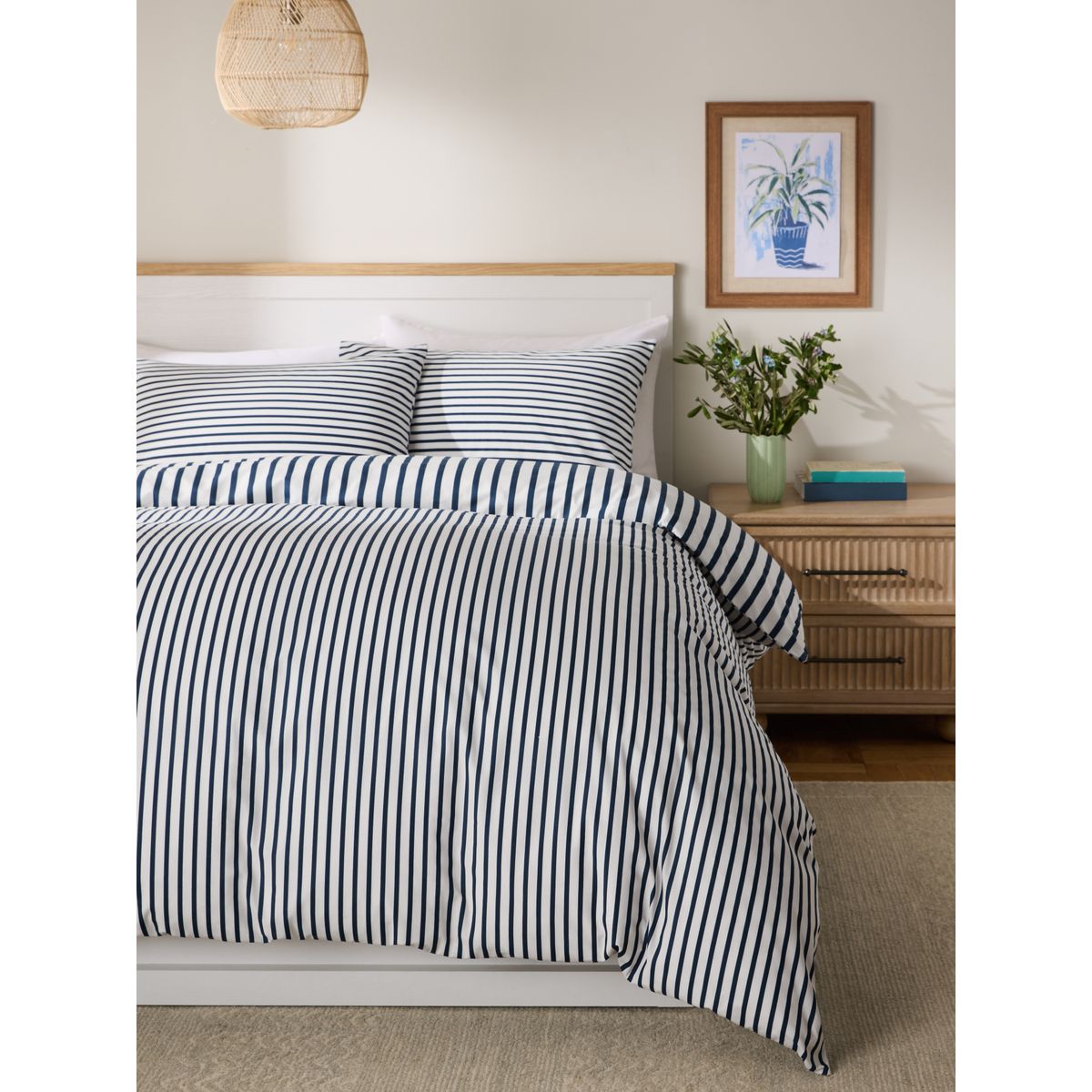 Housse de couette et taie réversibles rayure marine, NEXT