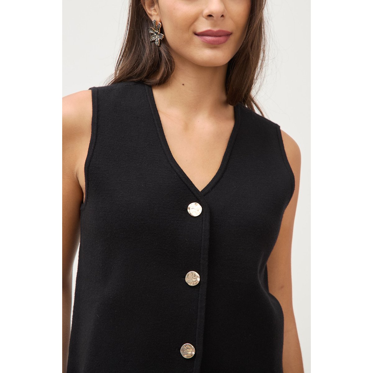 Gilet droit court sans manches col v noir, BONOBO