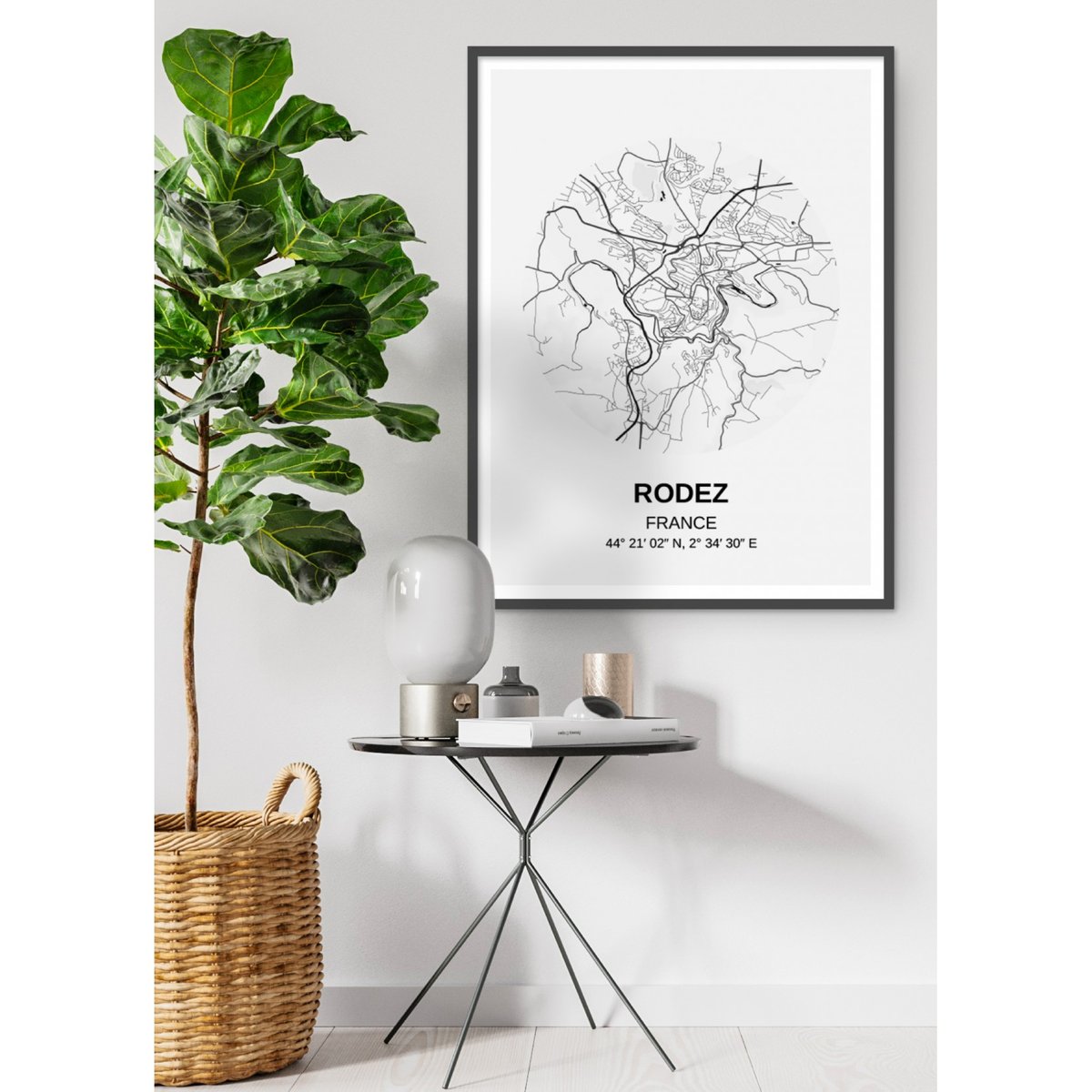 Affiche Carte Rodez blanc, L'AFFICHERIE