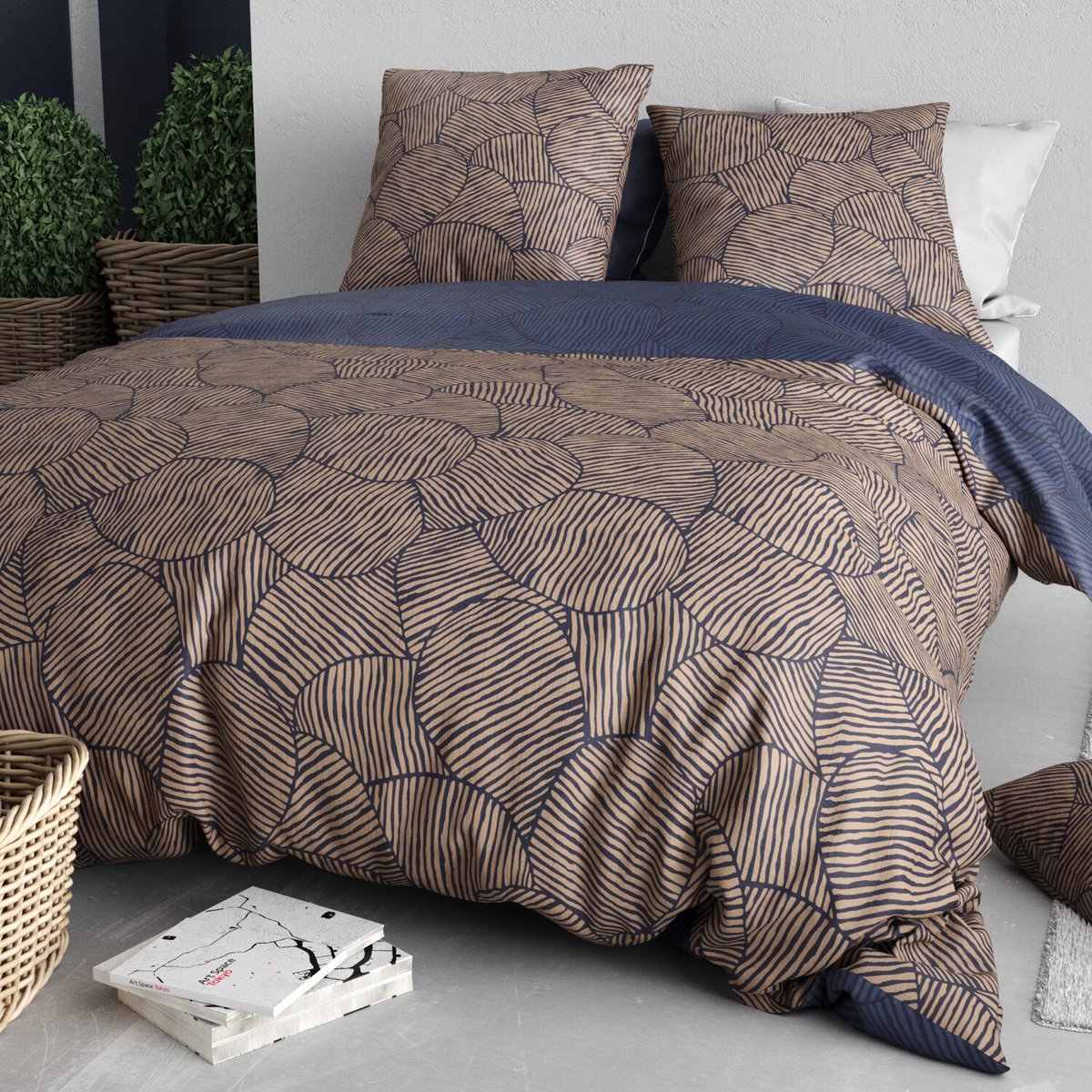 Parure housse de couette en coton imprimée, Ninon bleu, C DESIGN HOME TEXTILE