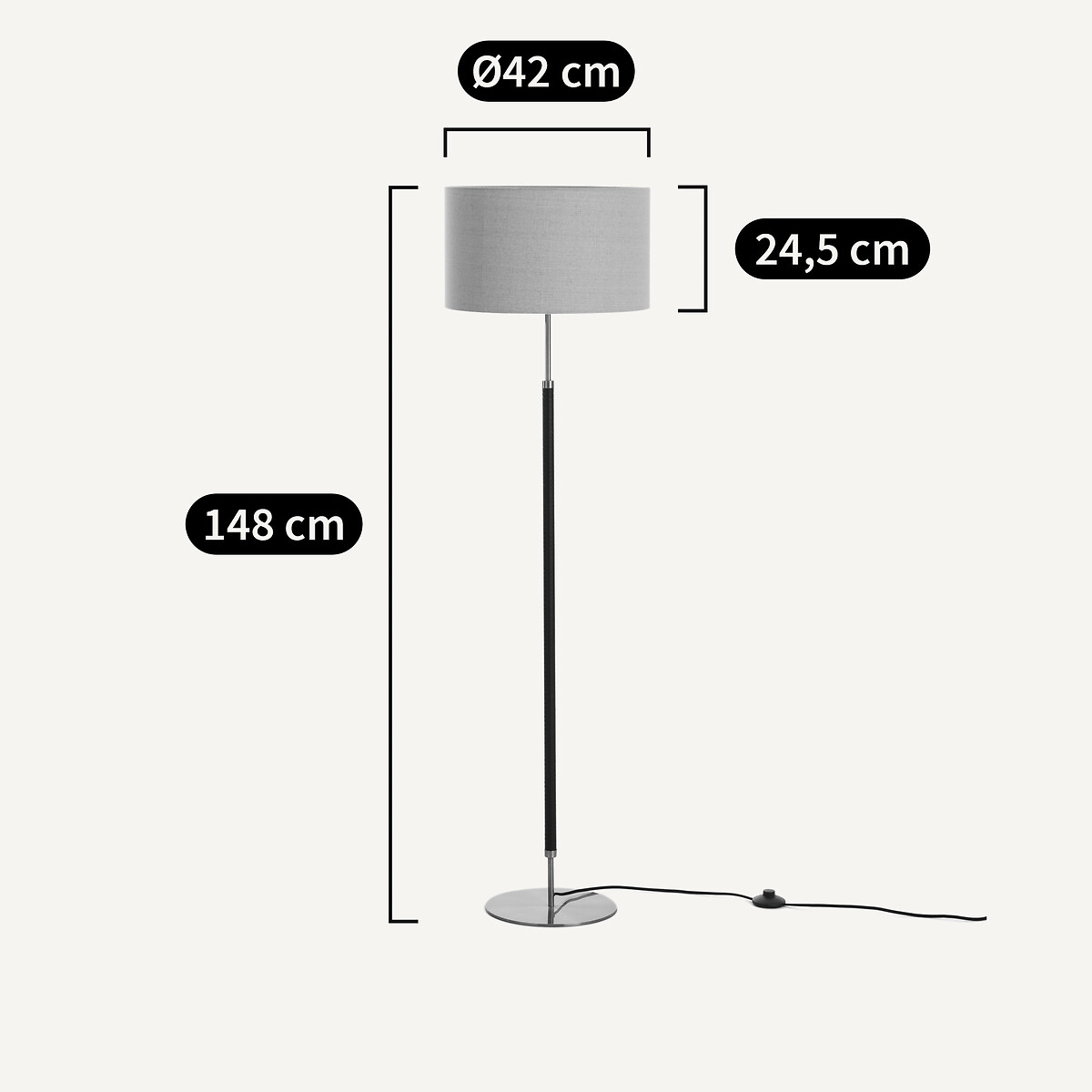 Lampada da terra metallo ferro, ottone e lino, Jihana nero/ottone, AM.PM