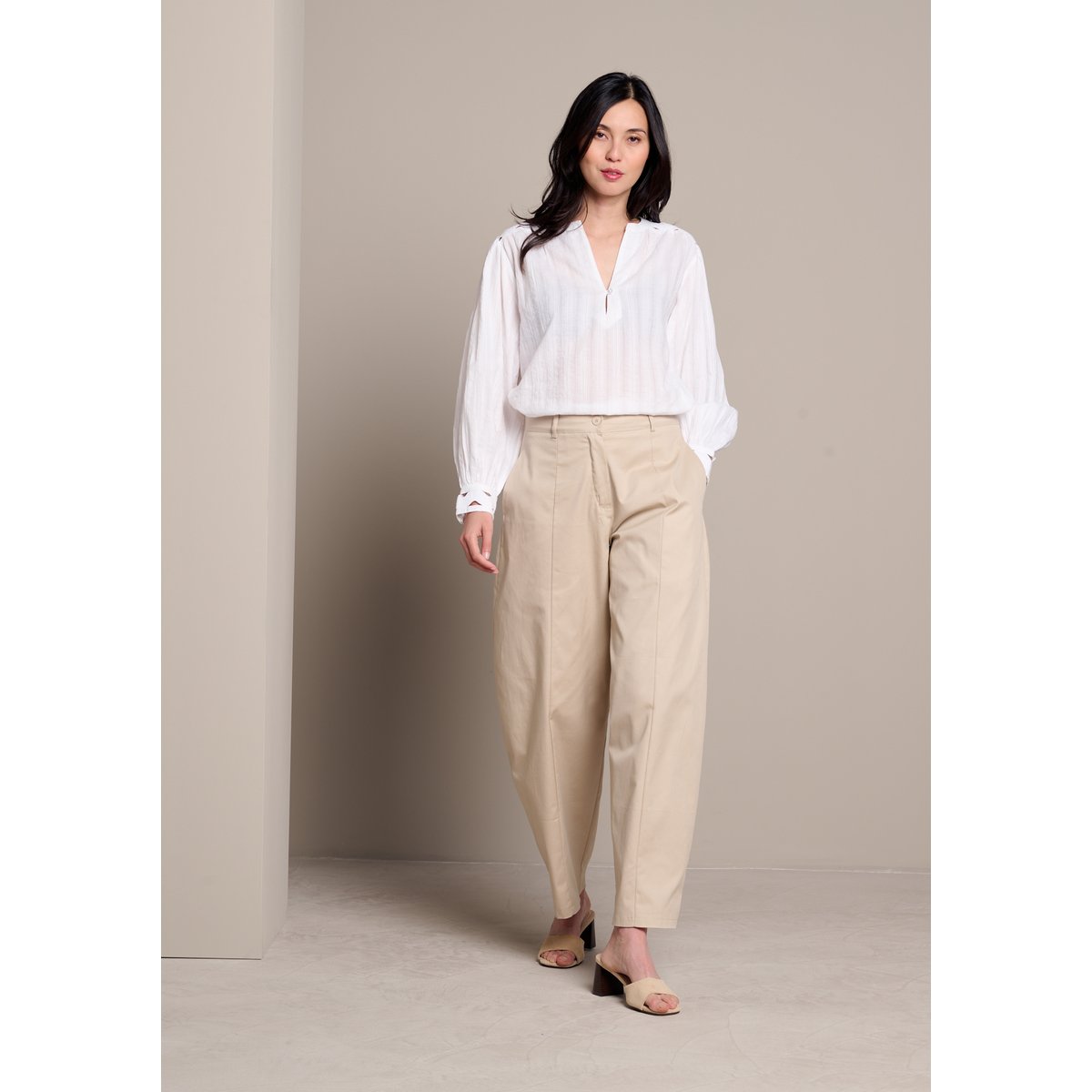 Pantalon coupe barrel lt beige, LOLALIZA