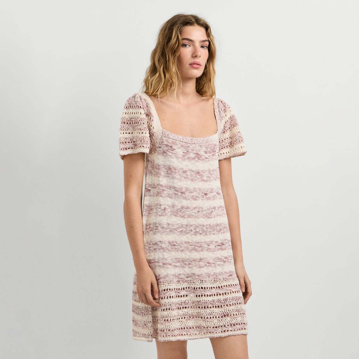 Robe Courte À Rayures rose poudre rose, PEPE JEANS