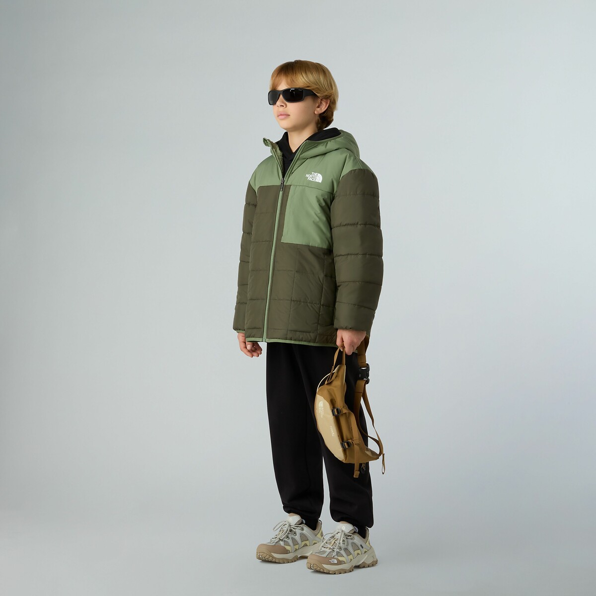Manteau réversible, coté sherpa, coté doudoune kaki, THE NORTH FACE
