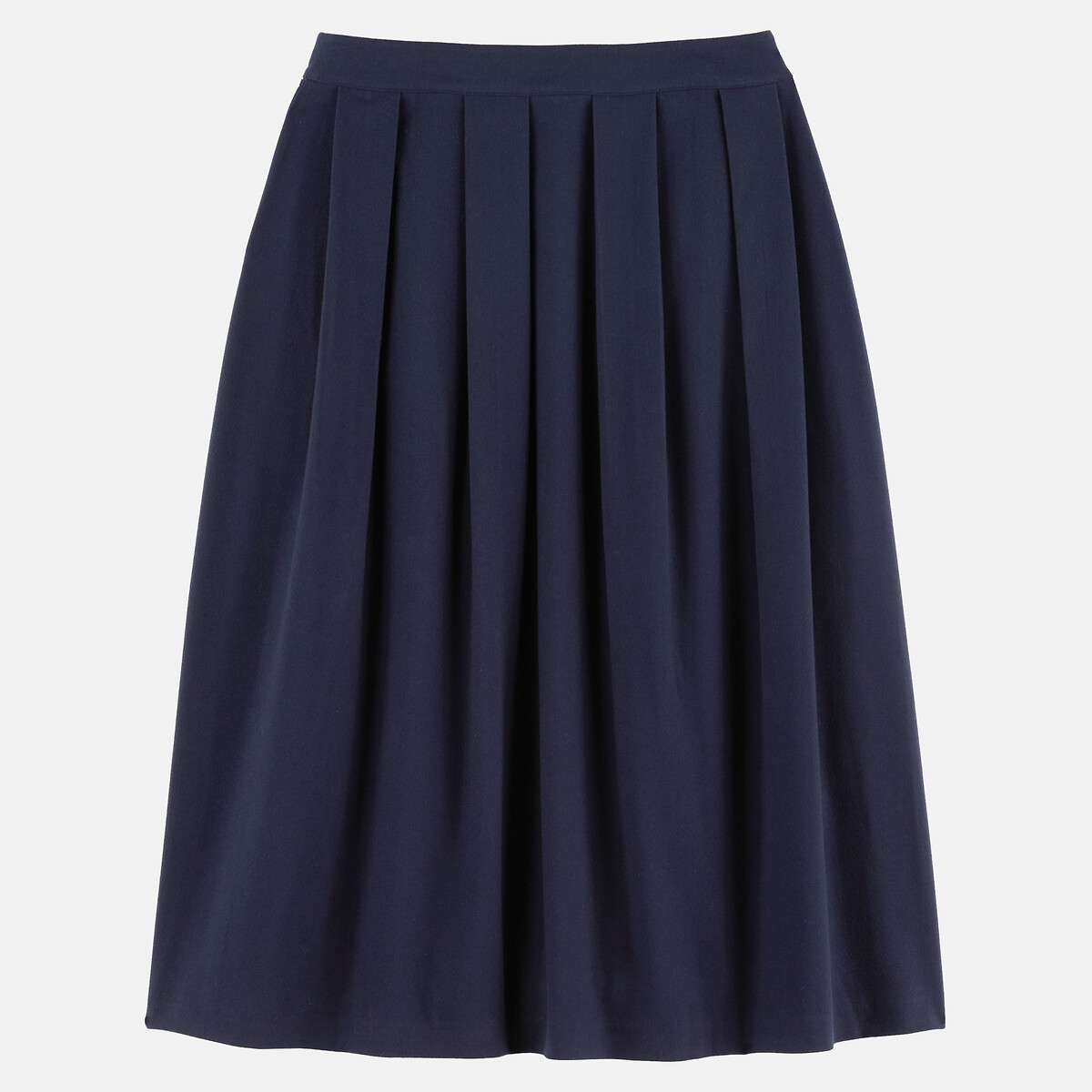 Jupe midi évasée, à plis, effet flanelle bleu marine, ANNE WEYBURN