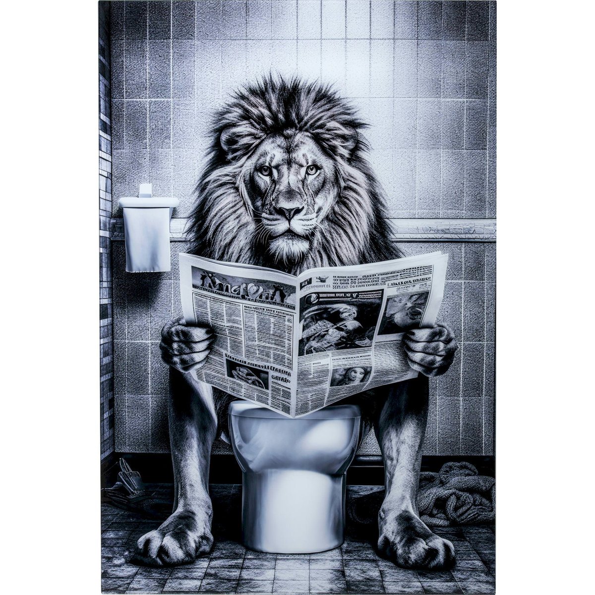 Décoration murale lion en verre noir et blanc, RECOLLECTION