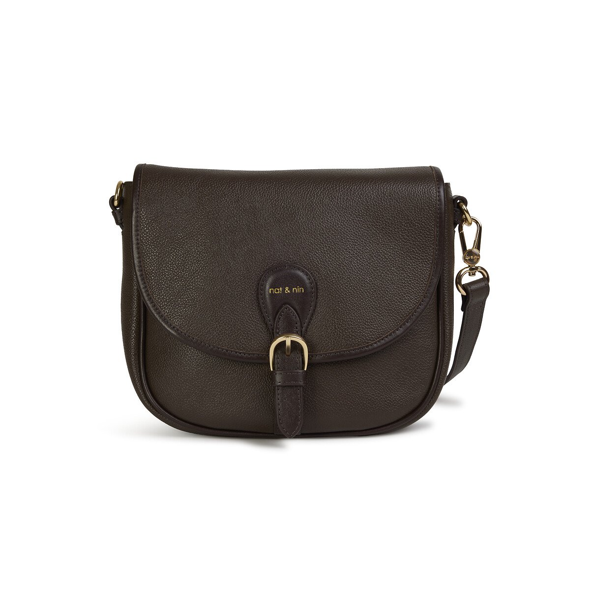 Sac à rabat en cuir OLIVIA ebène, NAT & NIN