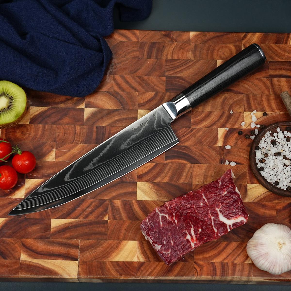 Couteau de chef noir damas 34cm avec étui - "Core" couleur unique, LAGUIOLE CUISSON