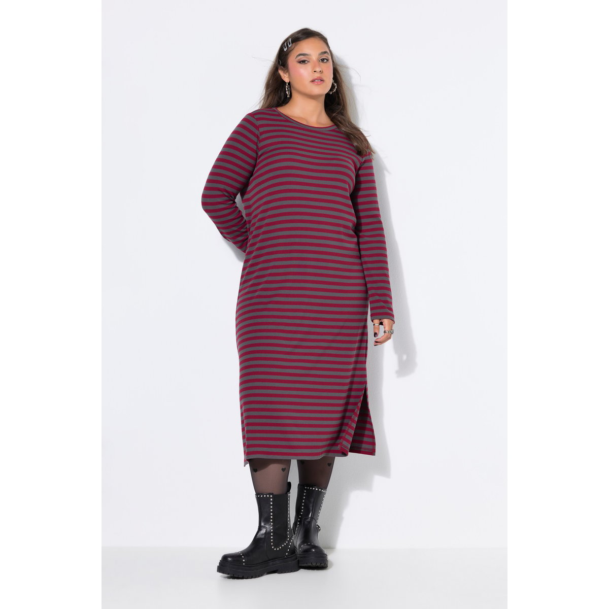Robe maxi en jersey côtelé à rayures rouge vin, STUDIO UNTOLD