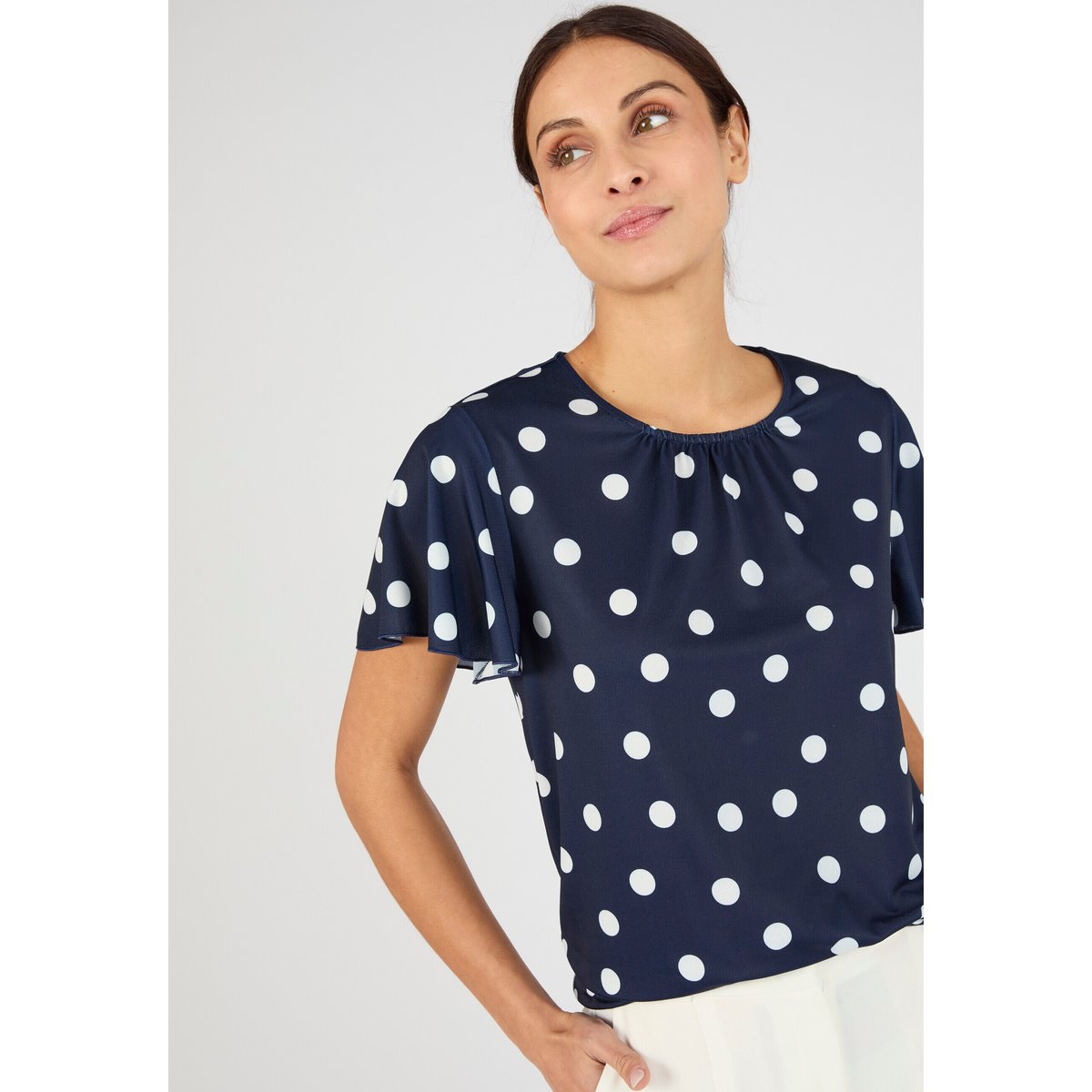 T-shirt manches courtes papillon bleu marine pois, DAMART