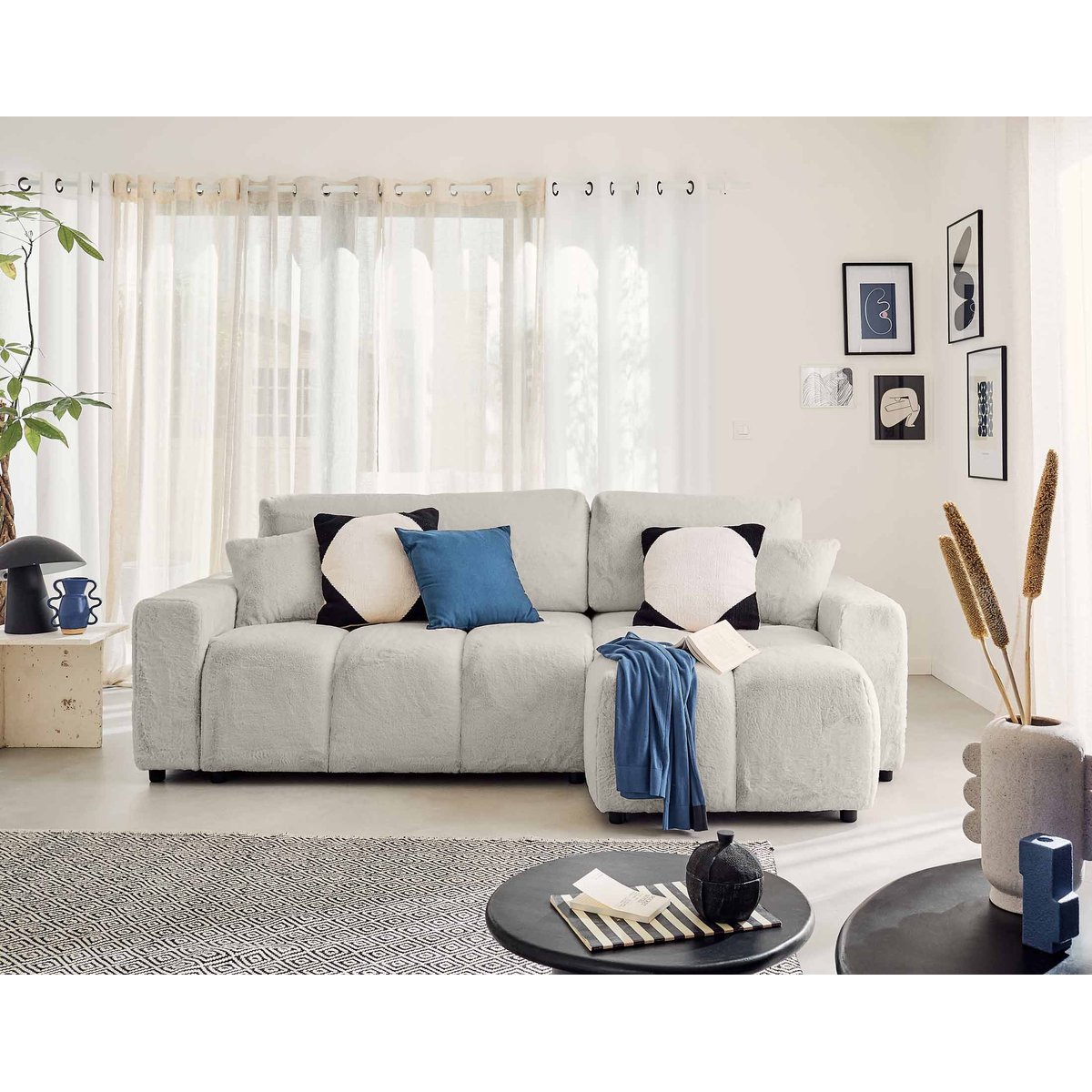 Canapé d'Angle Convertible 4 places - CROCUS gris clair, BEST MOBILIER