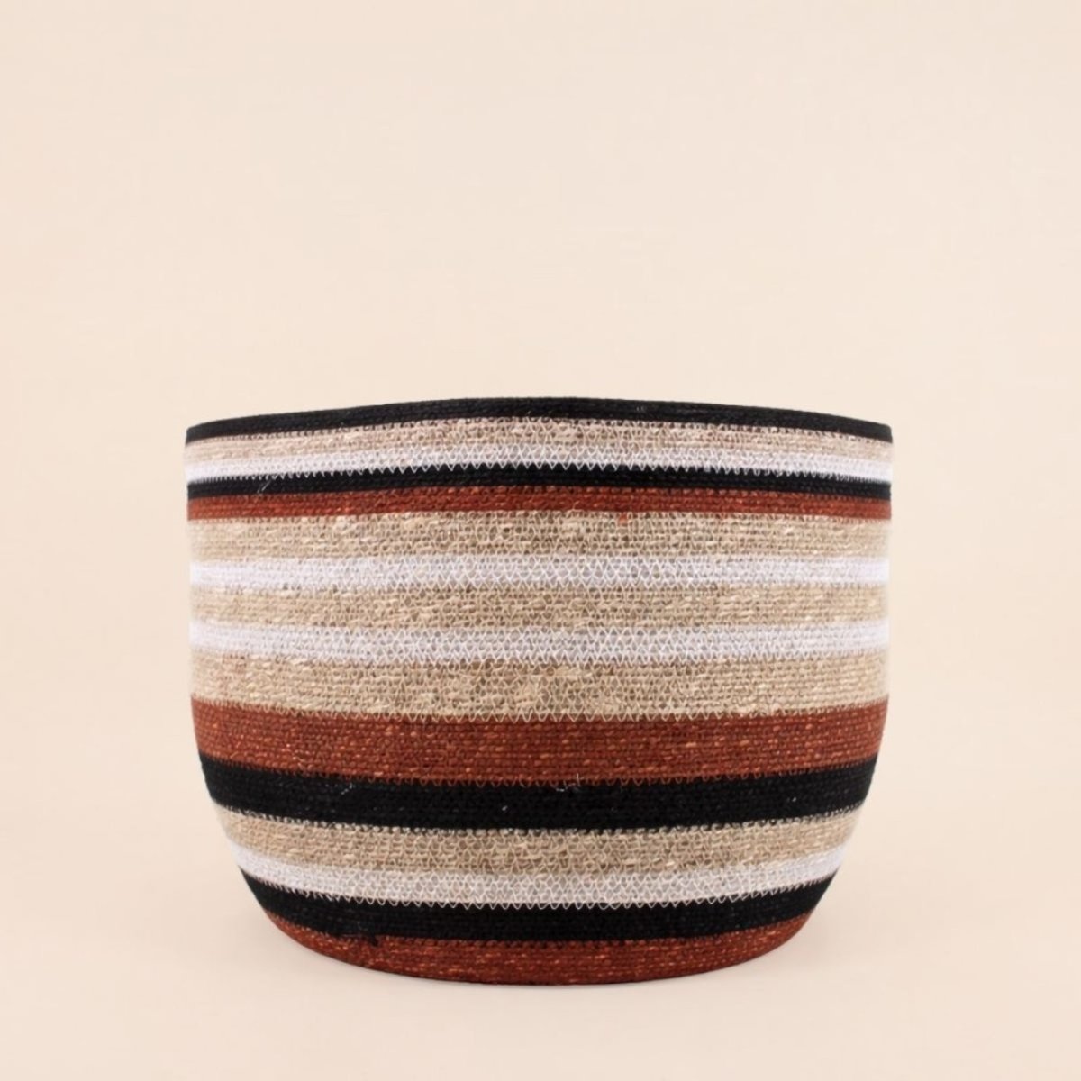 Set de 3 paniers bas rayés en herbes marines marron et beige marron, ORNAMI