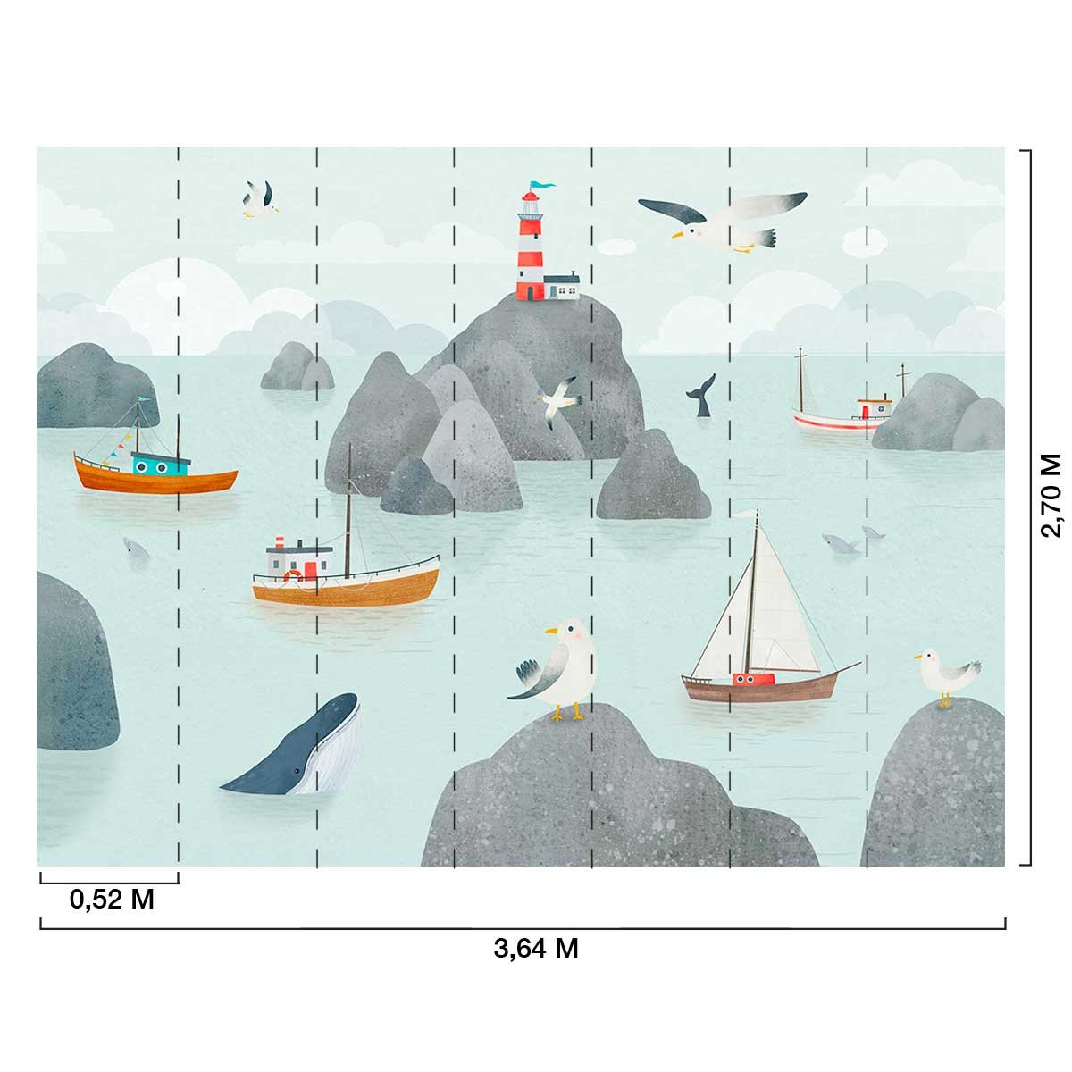 Papier peint baleine chambre enfant bleu, HEXOA
