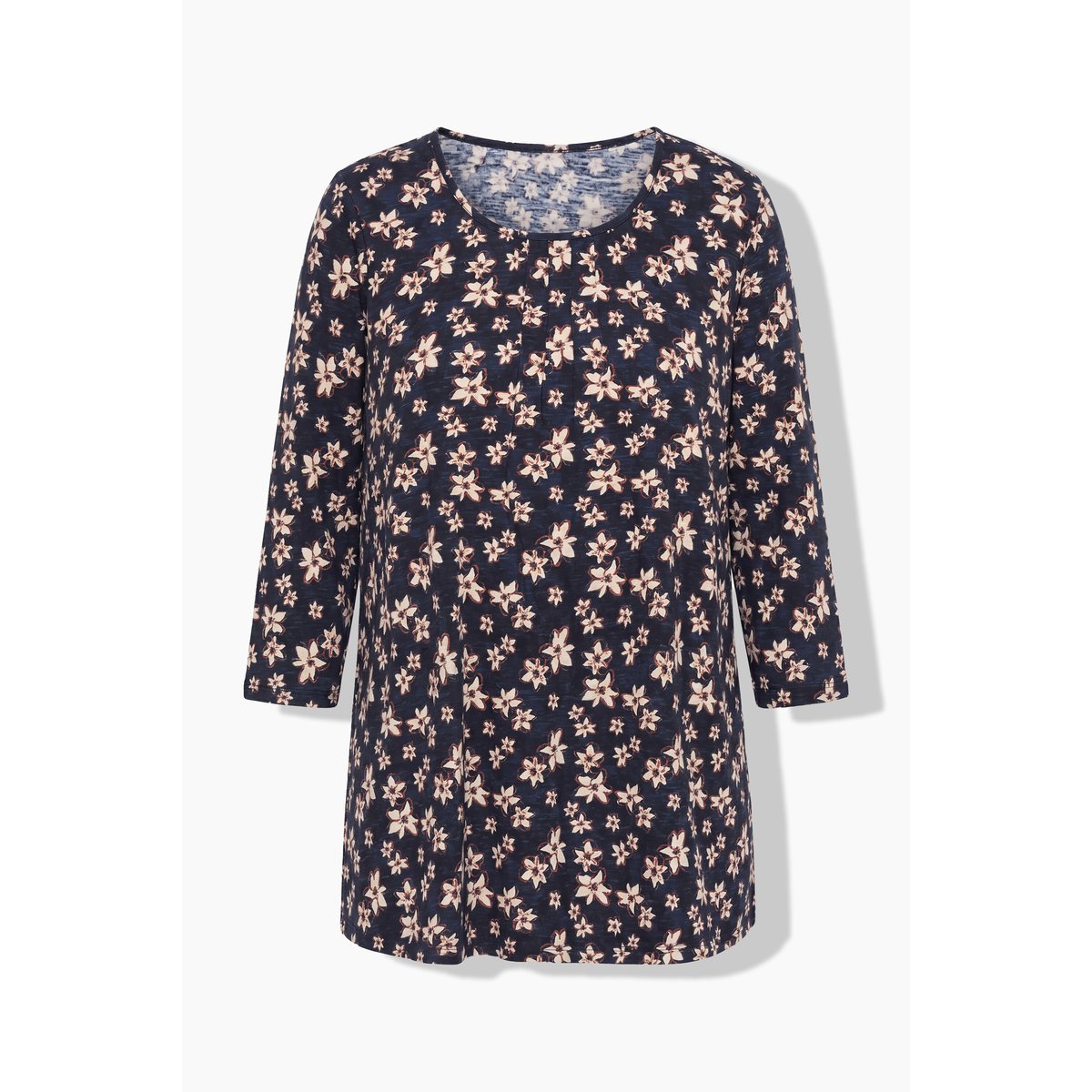 T-shirt à fleurs, plis fantaisie marine, ULLA POPKEN