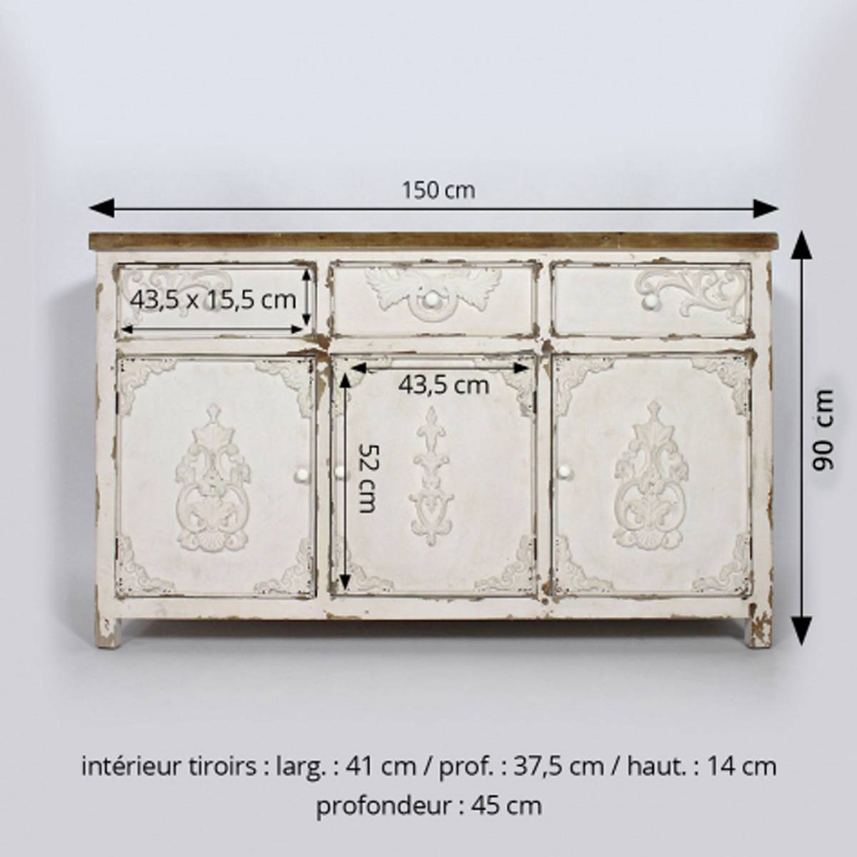 Buffet en bois de pin BASTILLE blanc, MADE IN MEUBLES