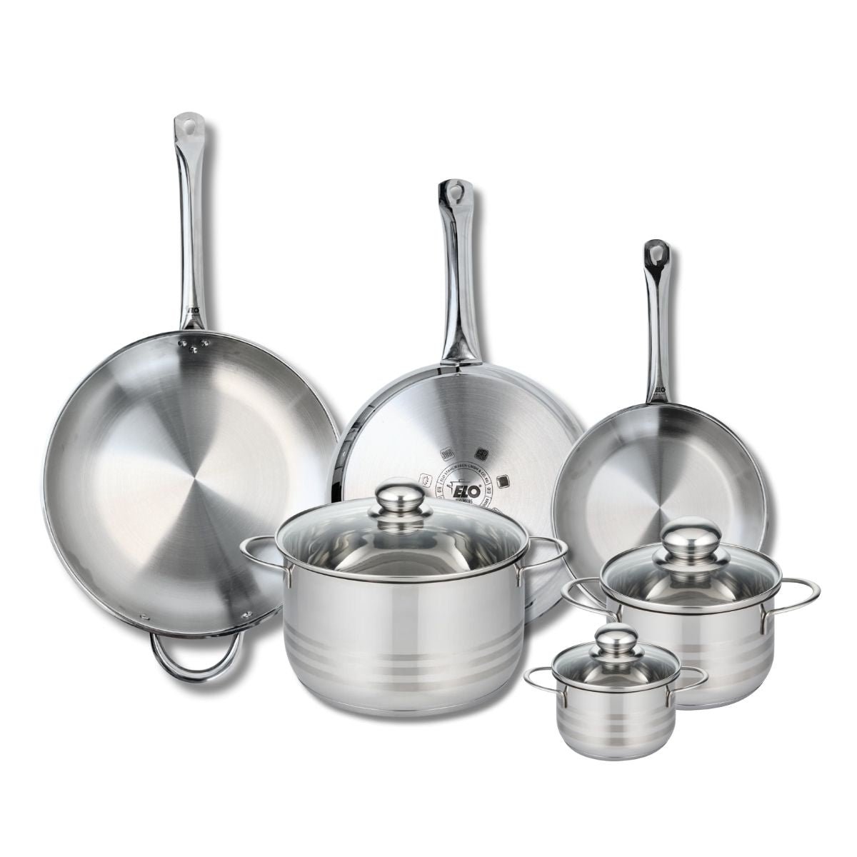 3 poêles 24/28/32cm + 3 faitouts 12/16/24cm PROFI BRILLANT gris, ELO