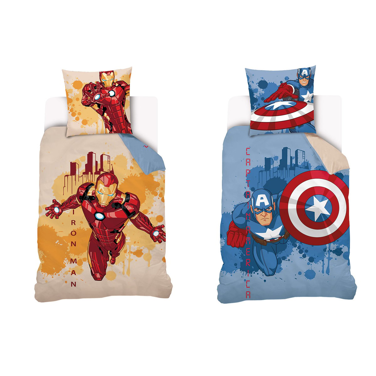 Parure de lit coton réversible, MARVEL CAPTAIN AMERICA ET IRON MAN bleu, MARVEL