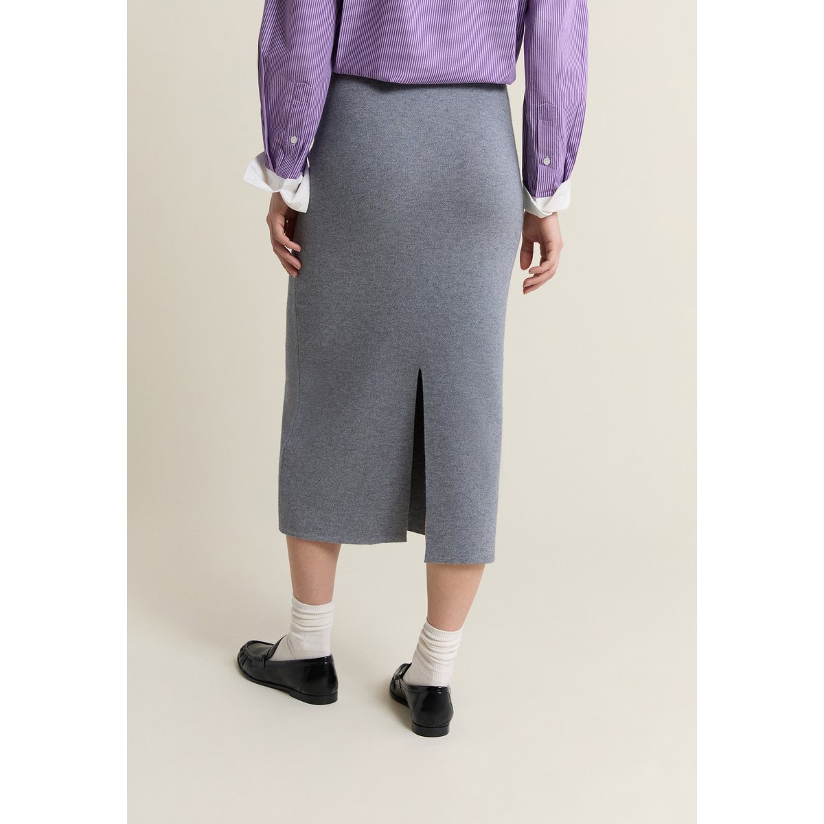 Jupe midi en tricot JEMILIE gris clair, ETAM