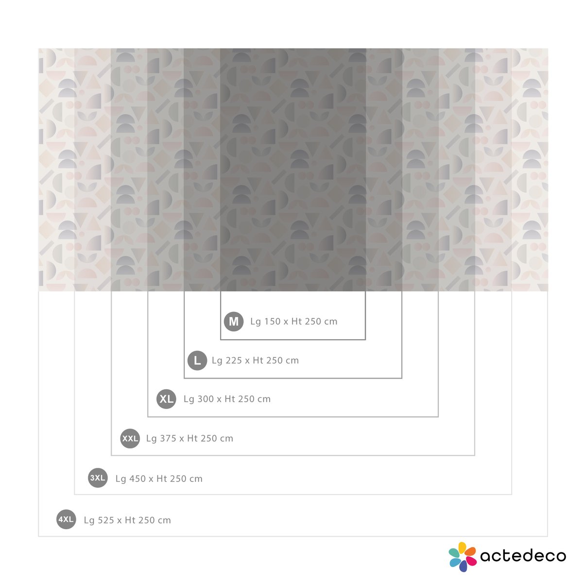 Papier peint panoramique Kaleido, Rose 300 x 250cm gris, ACTE DECO